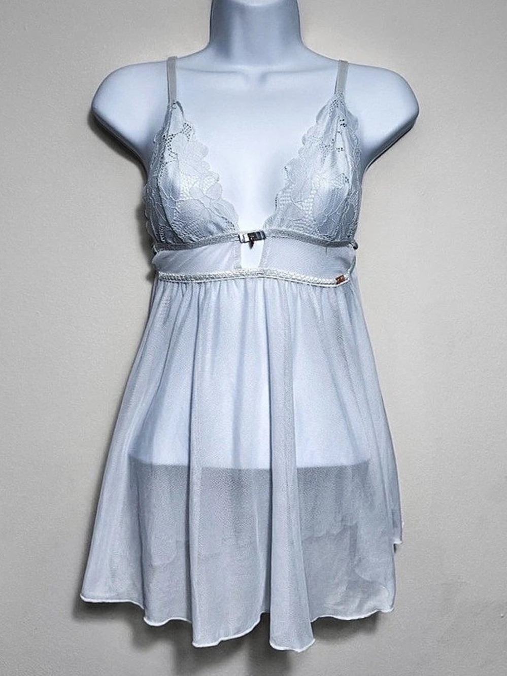 Rachel Roy Baby Blue Floral Lace Mesh Babydoll Lingerie Size S